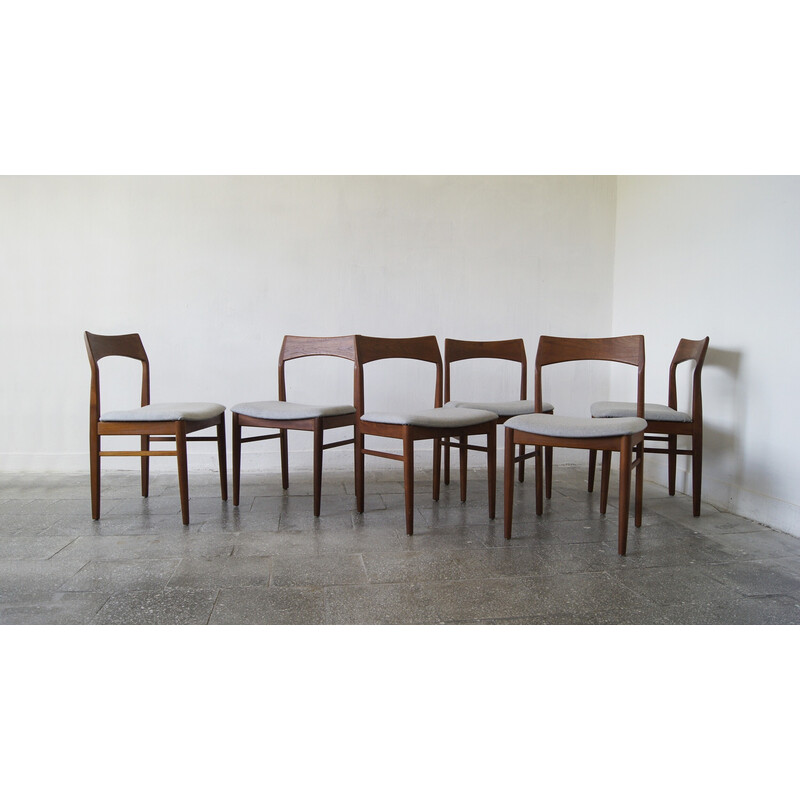 Conjunto de 6 cadeiras de jantar dinamarquesas de teca vintage por Henning Kjærnulf para Vejle Mobelfabrik, década de 1960