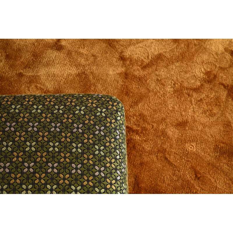 Vintage square footrest in gold and green fabric