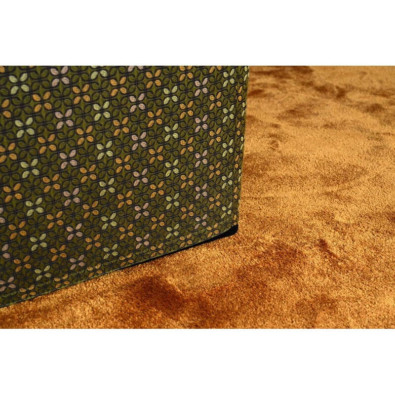 Vintage square footrest in gold and green fabric