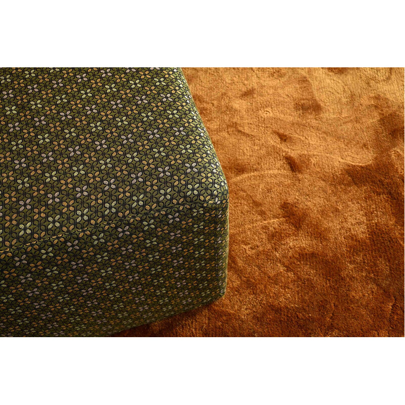 Vintage square footrest in gold and green fabric