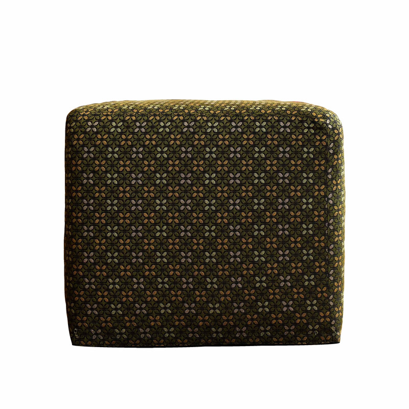 Vintage square footrest in gold and green fabric