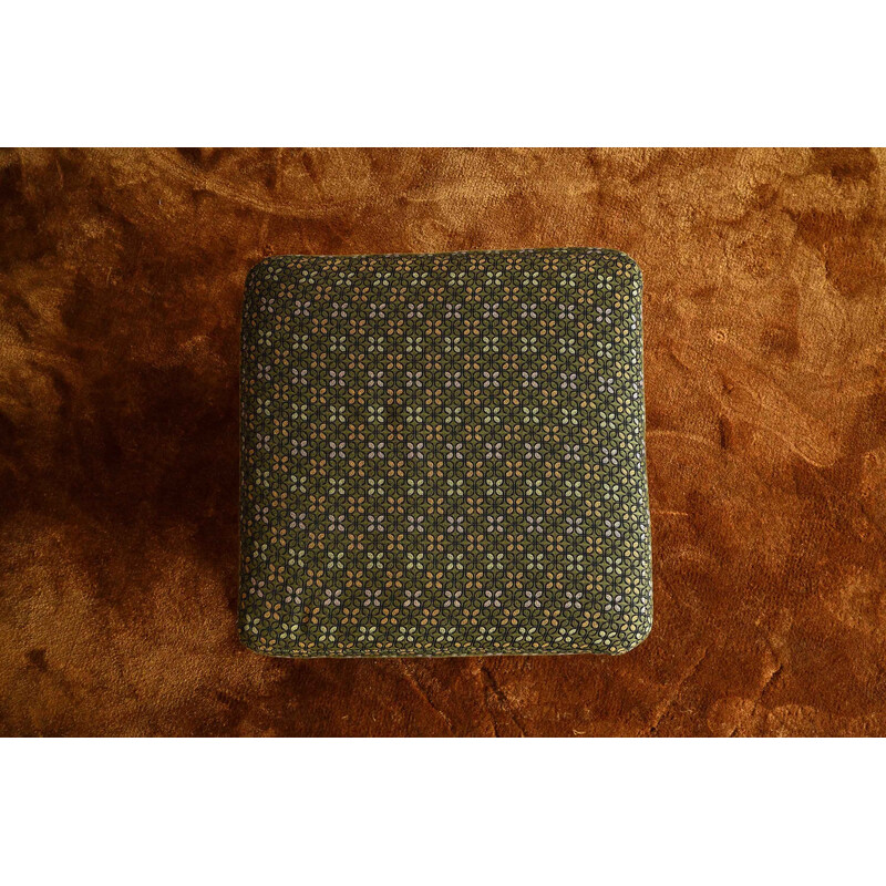 Vintage square footrest in gold and green fabric