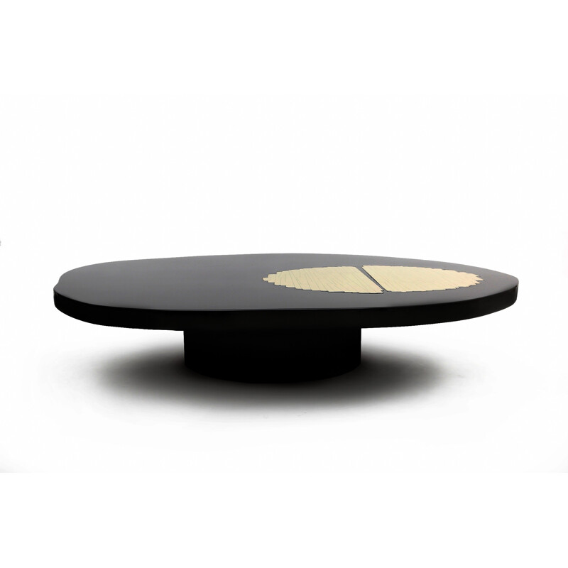 Group Z black lacquered and brass round coffee table - 1970s