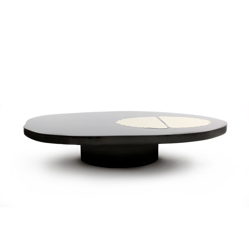 Group Z black lacquered and brass round coffee table - 1970s