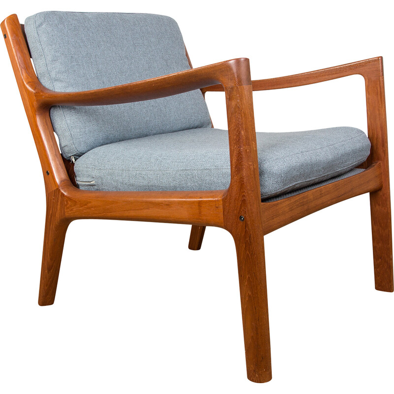 Fauteuil danois vintage en teck et tissu Gabriel modèle Senator par Ole Wanscher pour France and Son, 1960