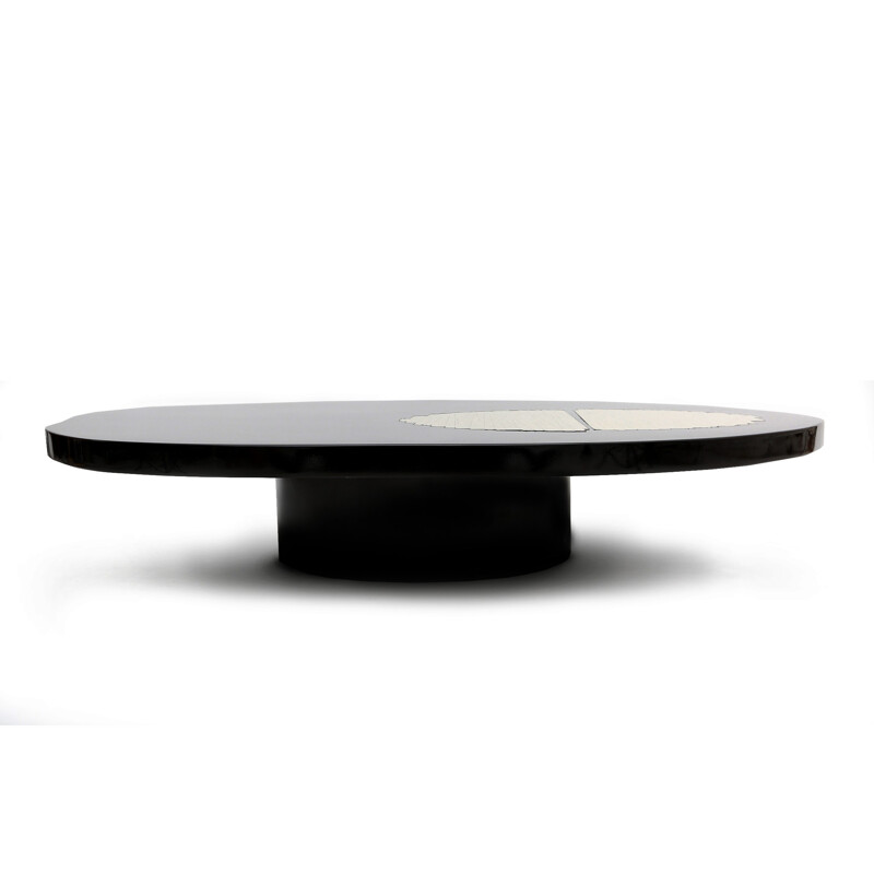 Group Z black lacquered and brass round coffee table - 1970s