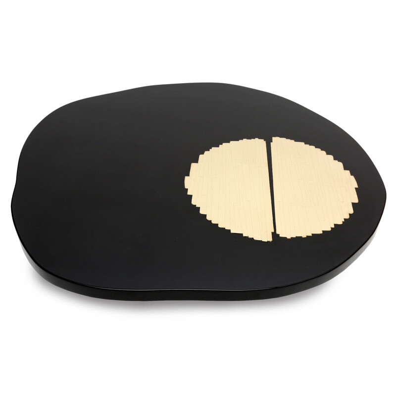 Group Z black lacquered and brass round coffee table - 1970s