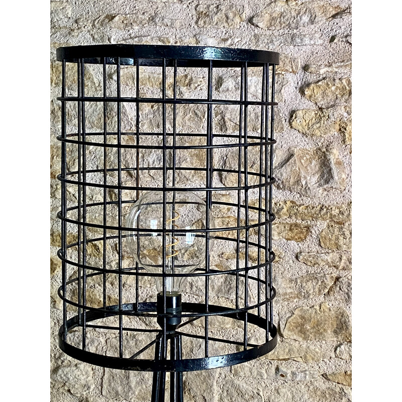 Vintage metal cage floor lamp, 1950s