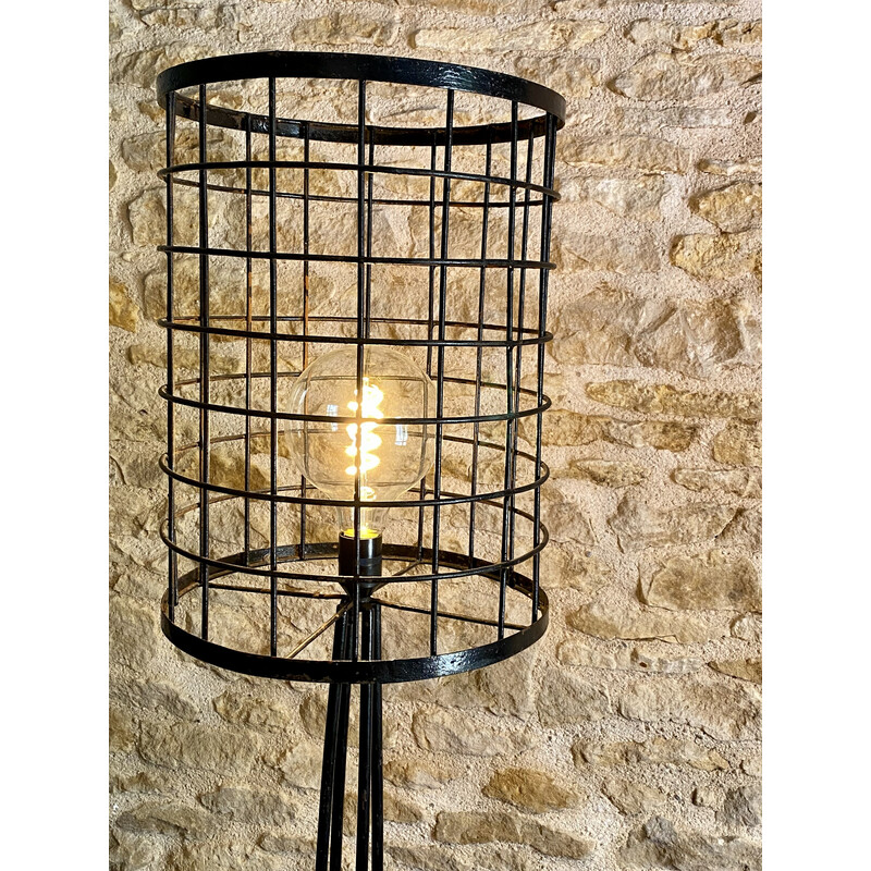 Vintage metal cage floor lamp, 1950s