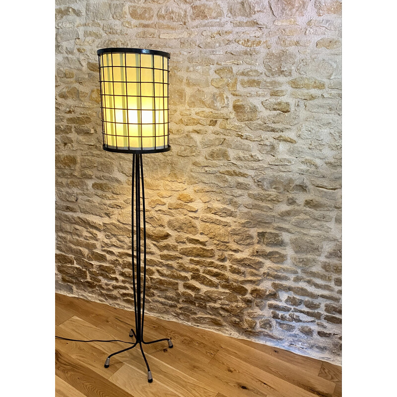 Vintage metal cage floor lamp, 1950s