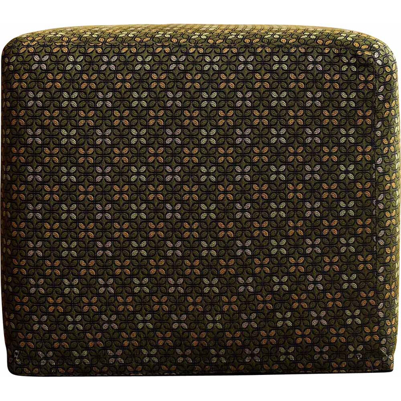 Vintage square footrest in gold and green fabric