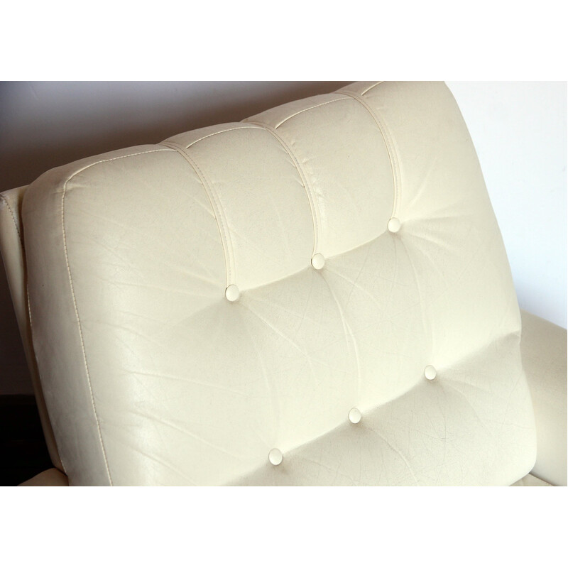 Vintage armchair in white cream skai, 1970