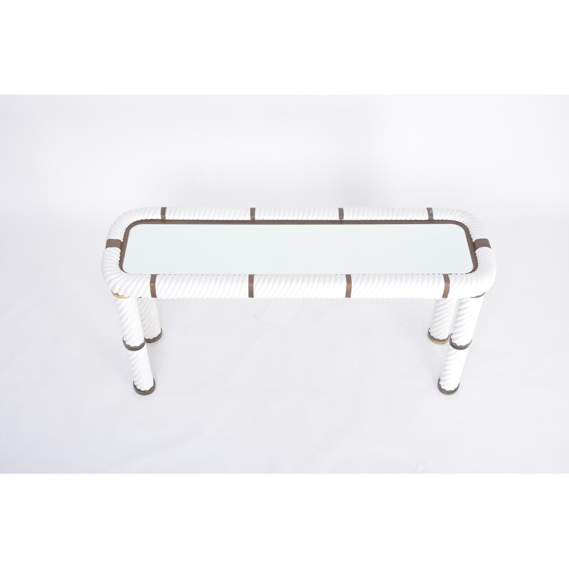 Vintage white ceramic and brass console table by Tommaso Barby, 1970s