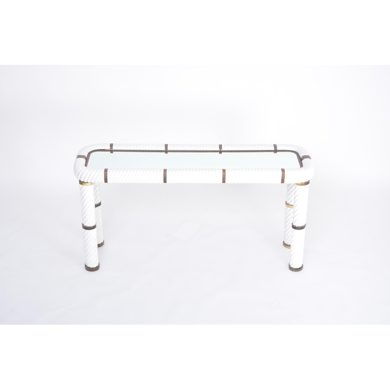 Vintage white ceramic and brass console table by Tommaso Barby, 1970s