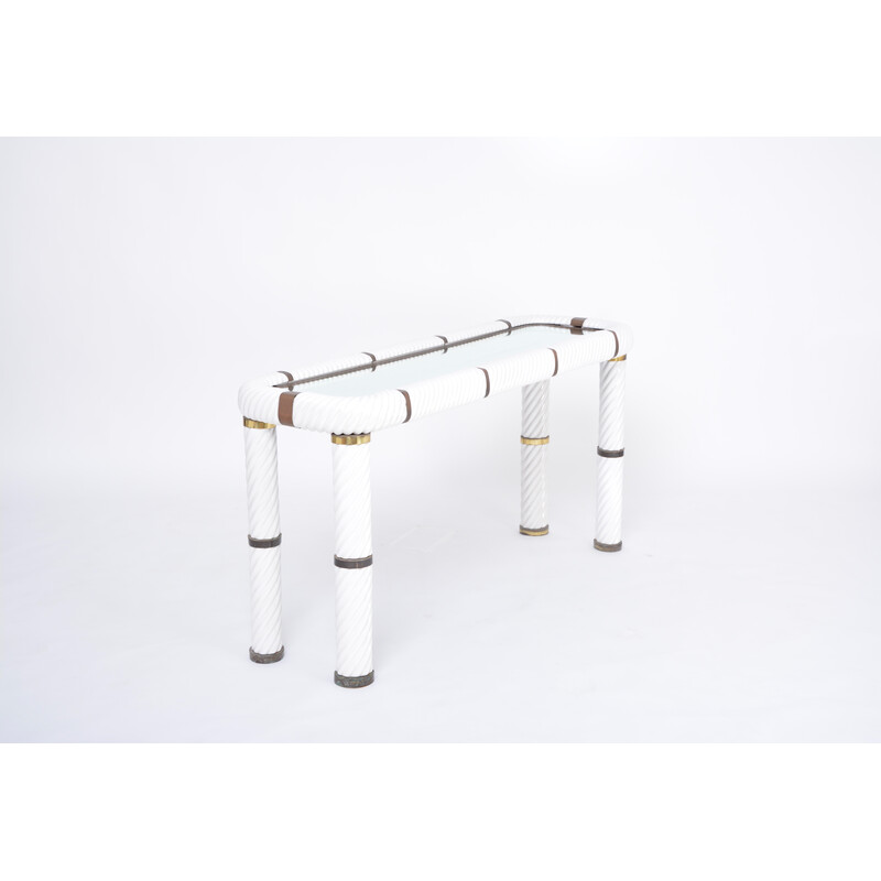 Vintage white ceramic and brass console table by Tommaso Barby, 1970s