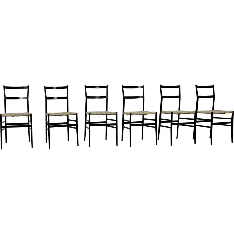 Set of 6 vintage Superleggera chairs by Gio Ponti for Cassina, 1950