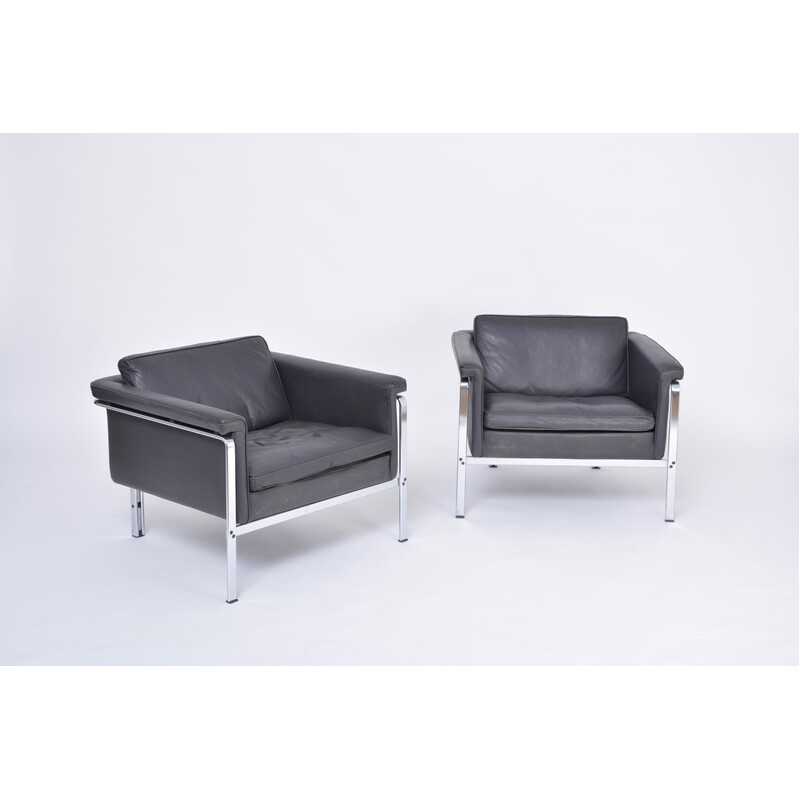Pair of vintage dark grey leather armchairs by Horst Brüning for Kill International, 1967