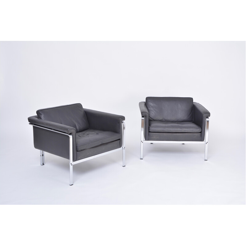 Pareja de sillones vintage de cuero gris oscuro de Horst Brüning para Kill International, 1967