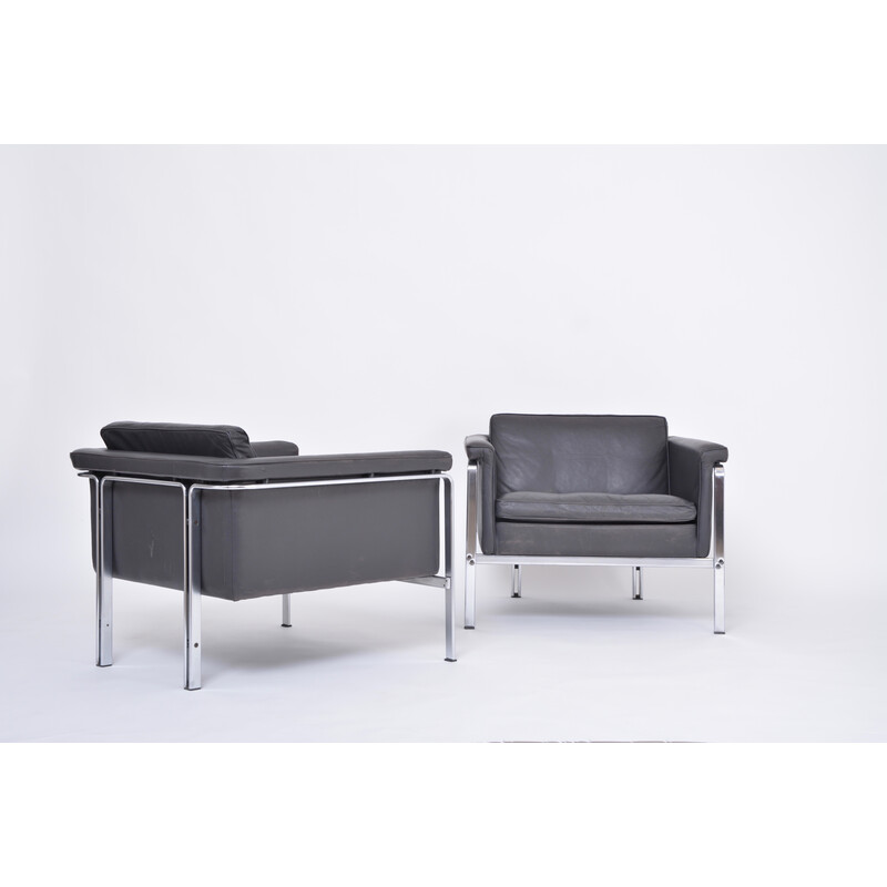 Pareja de sillones vintage de cuero gris oscuro de Horst Brüning para Kill International, 1967