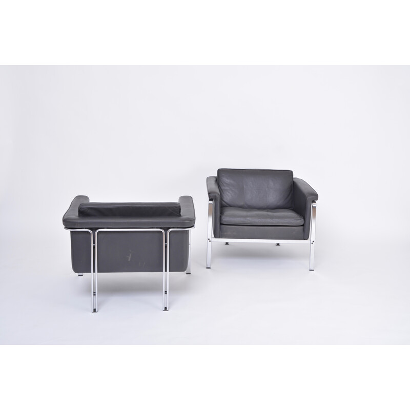 Pareja de sillones vintage de cuero gris oscuro de Horst Brüning para Kill International, 1967