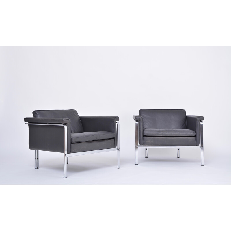 Pair of vintage dark grey leather armchairs by Horst Brüning for Kill International, 1967