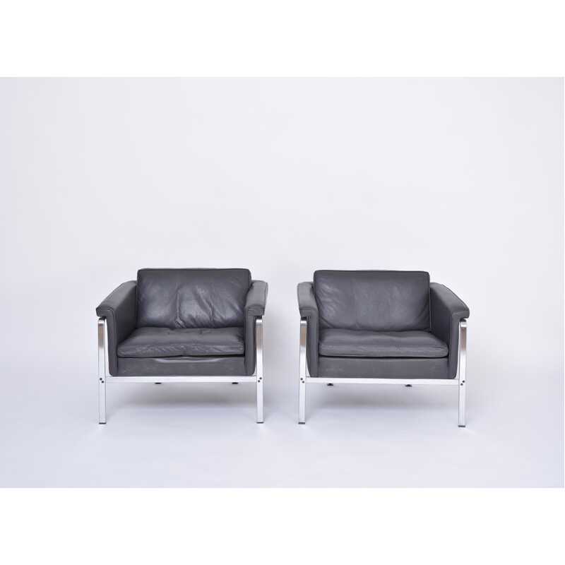 Paire de fauteuils vintage en cuir gris foncé par Horst Brüning pour Kill International, 1967