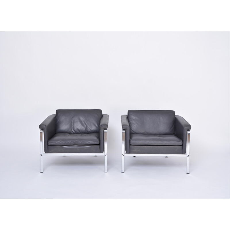 Pareja de sillones vintage de cuero gris oscuro de Horst Brüning para Kill International, 1967