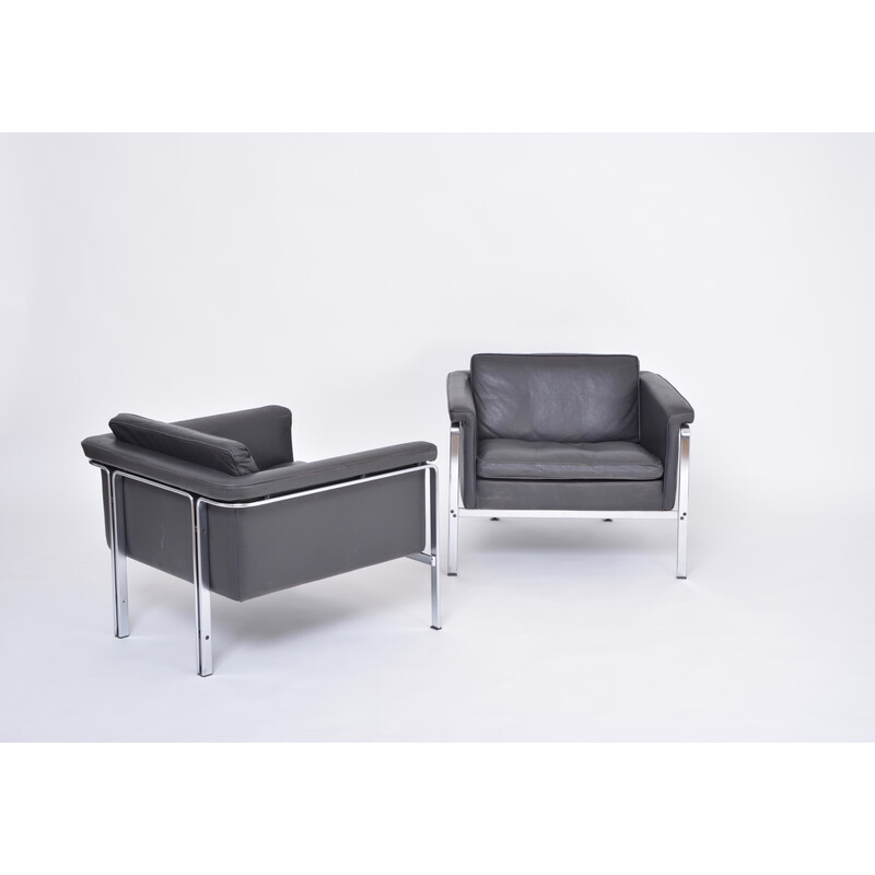 Pareja de sillones vintage de cuero gris oscuro de Horst Brüning para Kill International, 1967