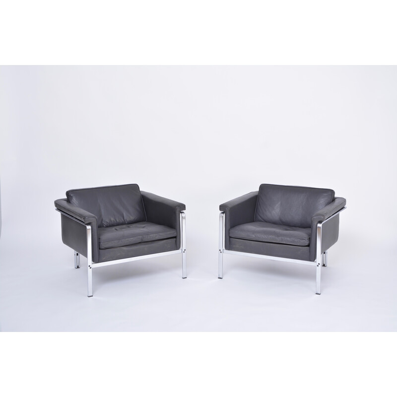 Pair of vintage dark grey leather armchairs by Horst Brüning for Kill International, 1967