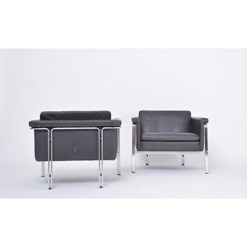 Paire de fauteuils vintage en cuir gris foncé par Horst Brüning pour Kill International, 1967