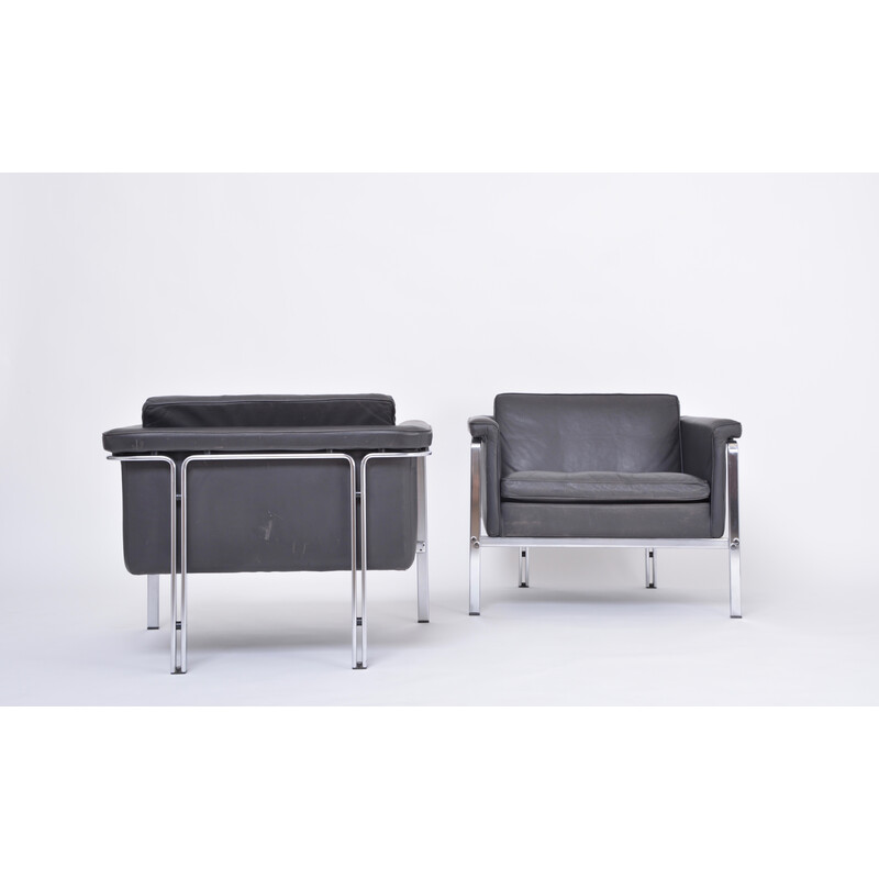 Pareja de sillones vintage de cuero gris oscuro de Horst Brüning para Kill International, 1967