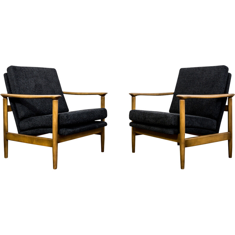 Pair of vintage Gfm 142 armchairs by Edmund Homa, Poland 1960s