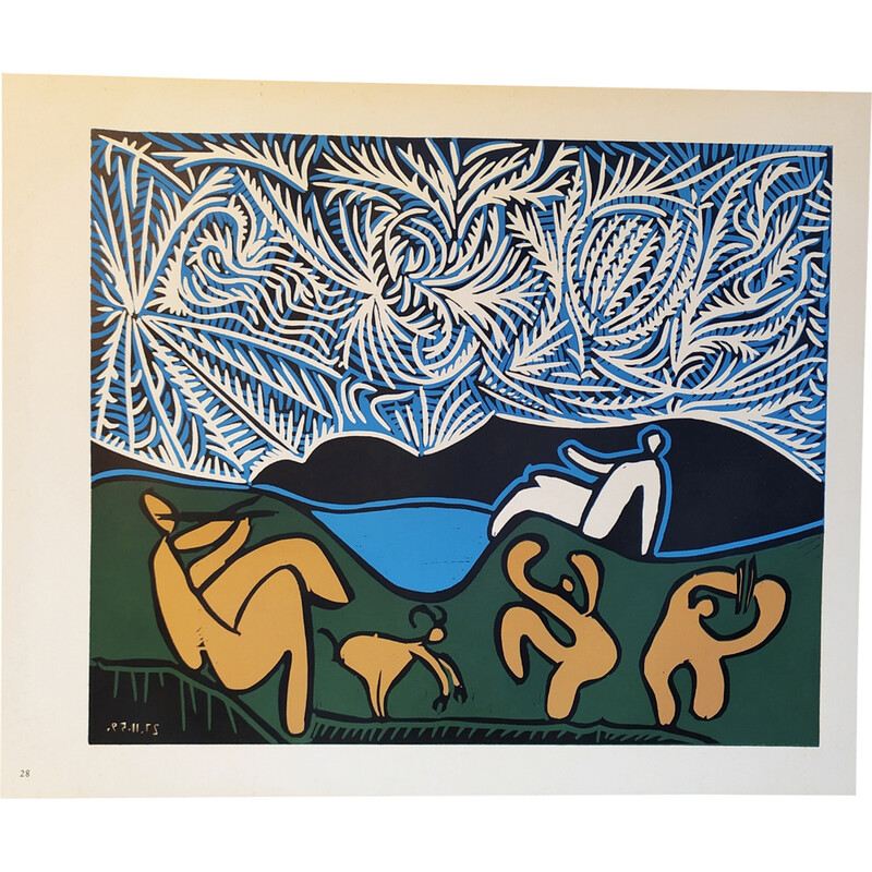 Alter Linolschnitt "Bacchanal mit Ziege" von Pablo Picasso, 1962