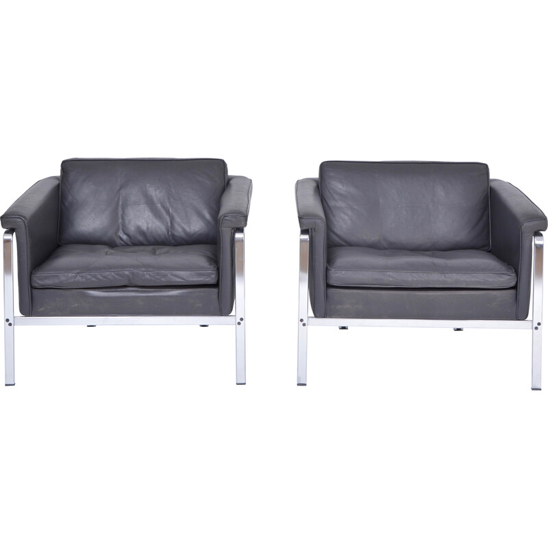 Pair of vintage dark grey leather armchairs by Horst Brüning for Kill International, 1967