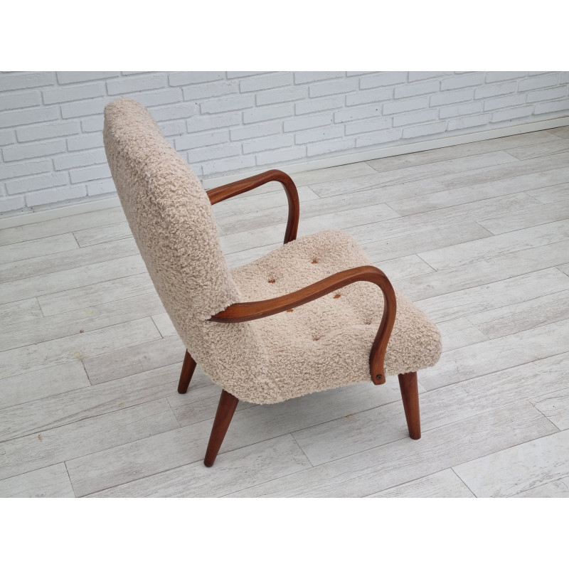 Deense vintage fauteuil in stof en beukenhout, 1950