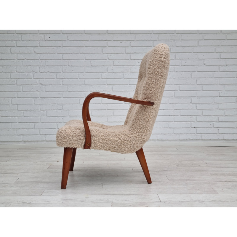 Deense vintage fauteuil in stof en beukenhout, 1950