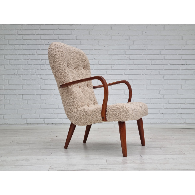 Deense vintage fauteuil in stof en beukenhout, 1950