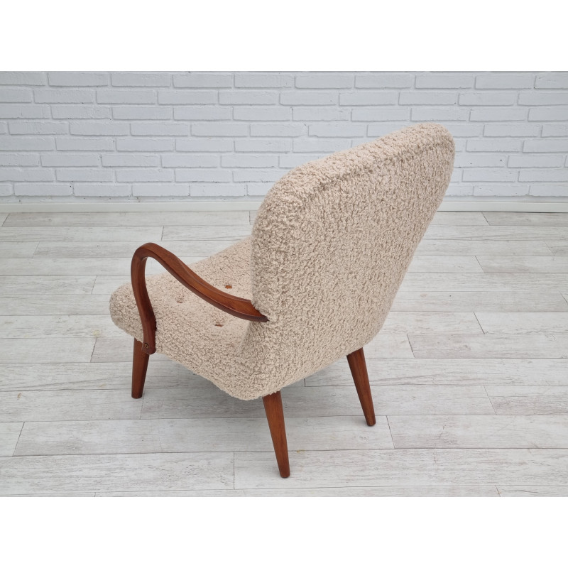 Sillón danés de época en tela y madera de haya, 1950