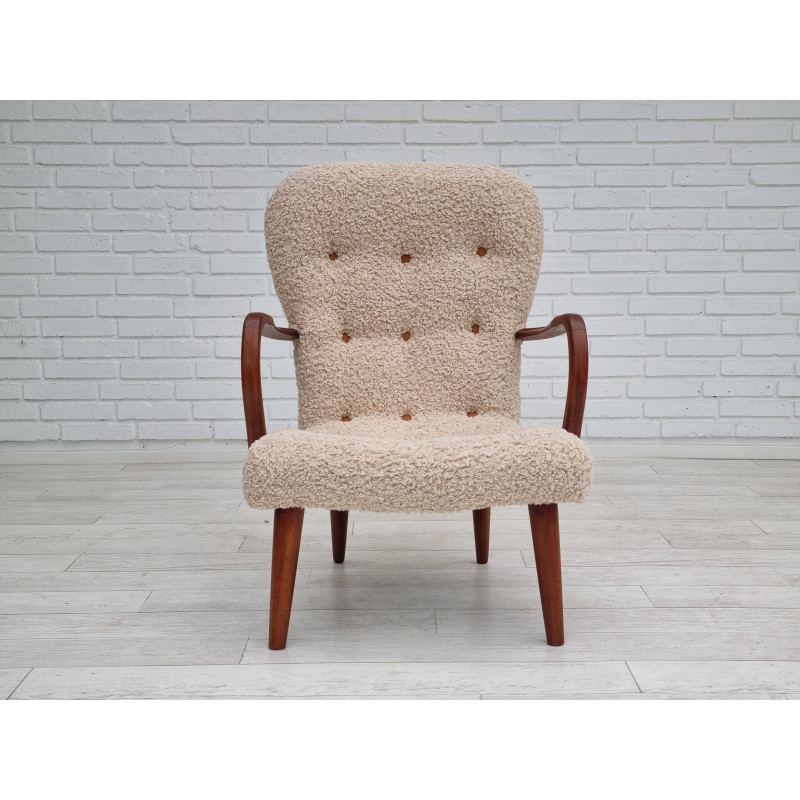 Danish vintage armchair in fabric and beech wood, 1950s