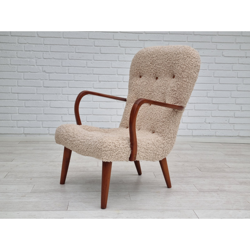 Danish vintage armchair in fabric and beech wood, 1950s