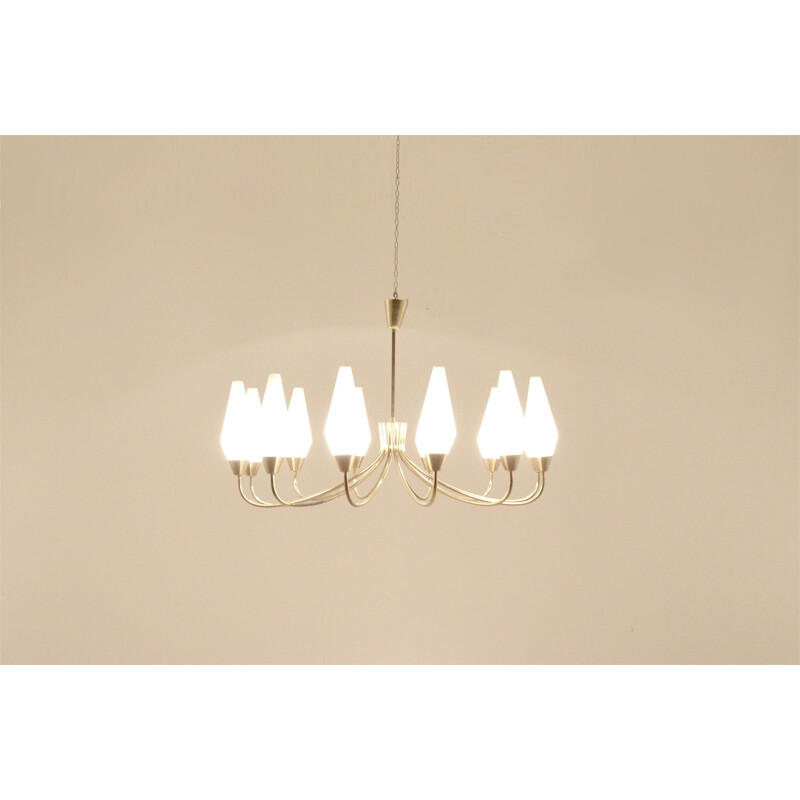 Chandelier in brass and opaline - 1950s