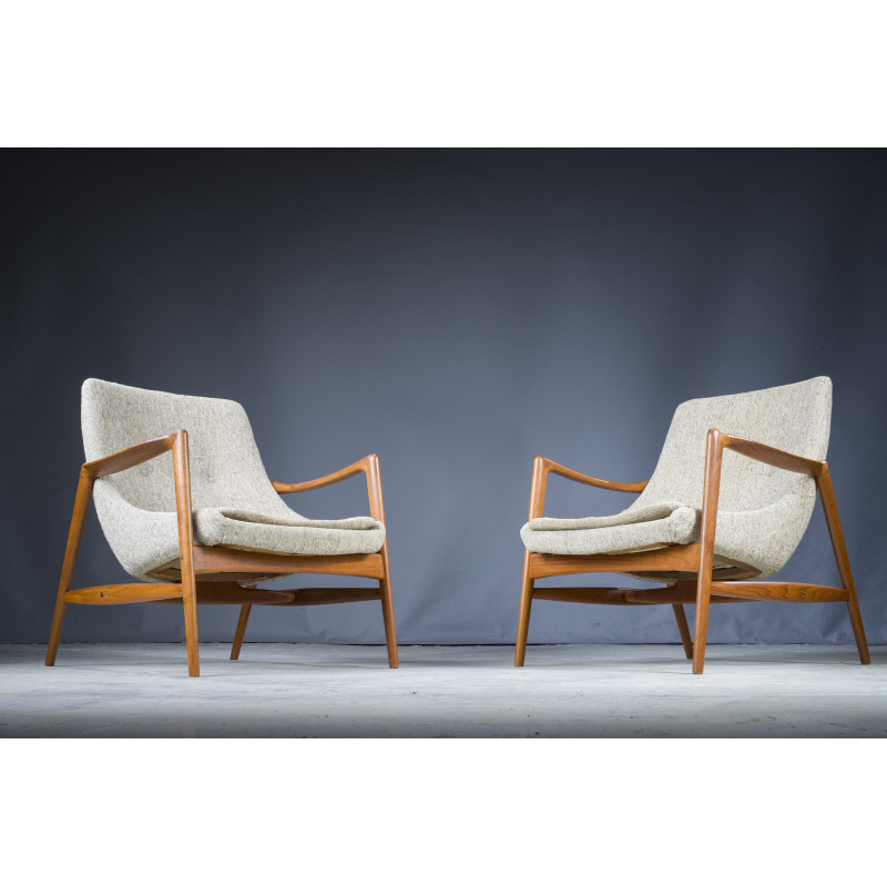 Pair of vintage teak armchairs with upholstery by Adolf Relling for Dokka