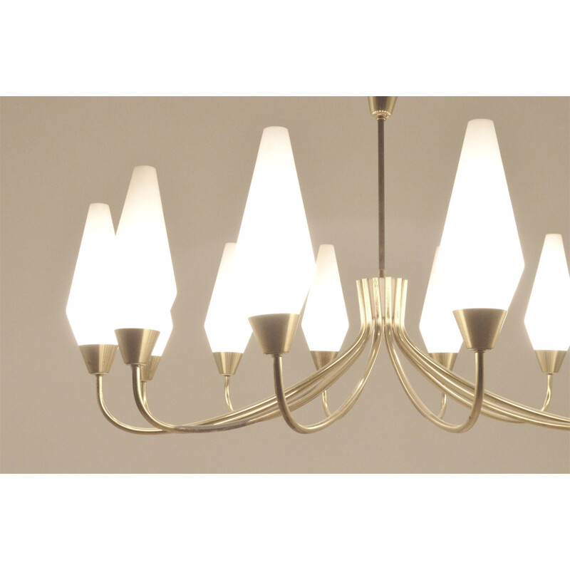 Chandelier in brass and opaline - 1950s