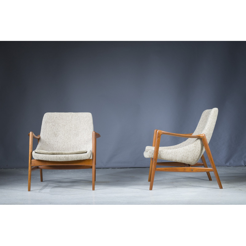 Pair of vintage teak armchairs with upholstery by Adolf Relling for Dokka