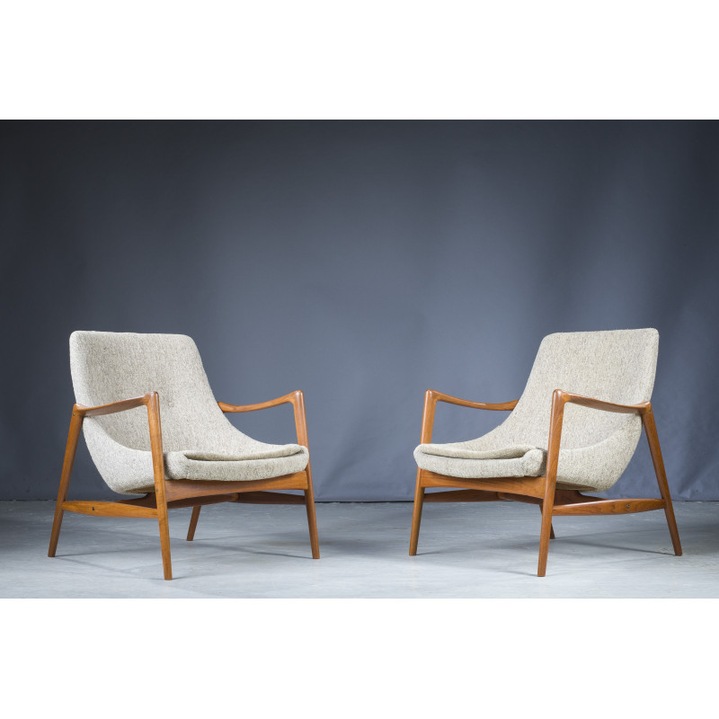 Pair of vintage teak armchairs with upholstery by Adolf Relling for Dokka