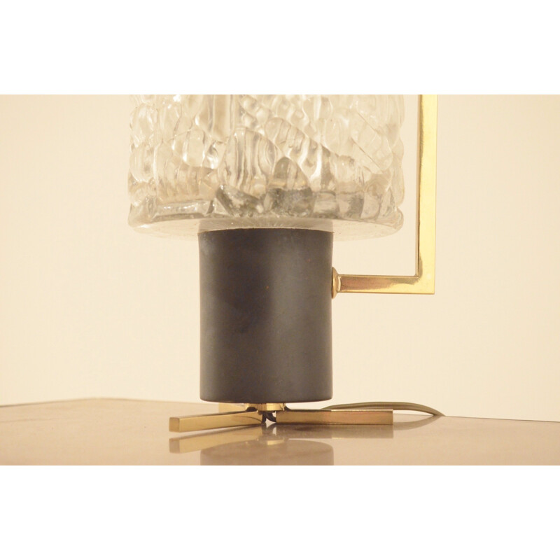 Petite lampe de table en métal laiton et verre - 1950