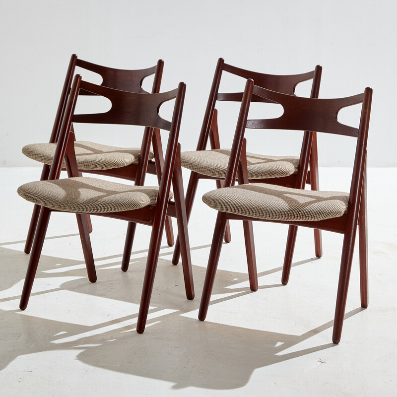 4 vintage teakhouten stoelen model CH29P Sawbuck van Hans J. Wegner voor Carl Hansen and Søn, 1950
