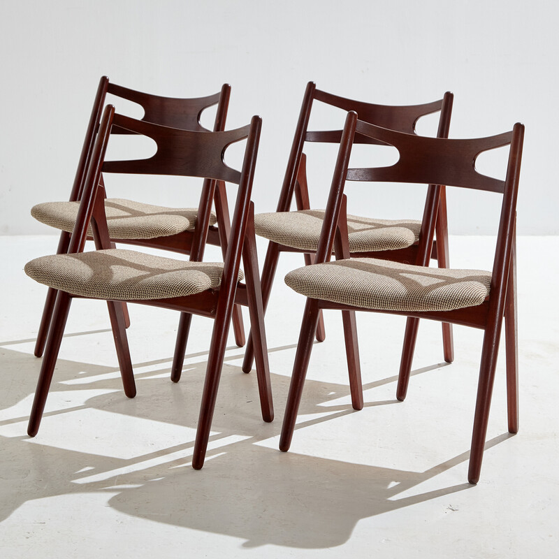 4 Vintage Teakholzstühle Modell CH29P Sawbuck von Hans J. Wegner für Carl Hansen und Søn, 1950