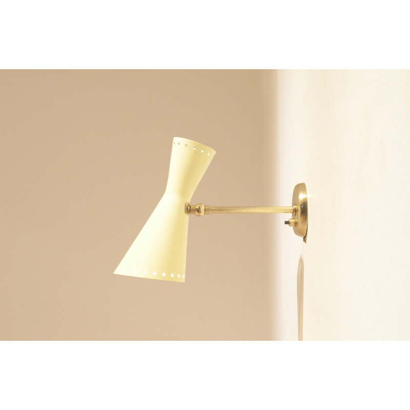 Brass wall light with painted metal diabolo lampshade - 1950s