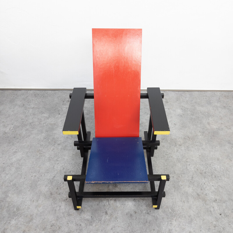 Vintage red and blue armchair by Gerrit Rietveld, 1970s